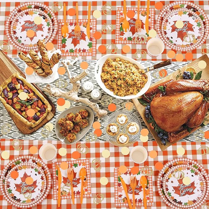 VHUWE Thanksgiving Confetti, 200 Pcs - Orange Round Confetti and Gold Pumpkin, Autumn Fall Paper Confetti for Thanksgiving Table Decorations and Party Supplies - Paper