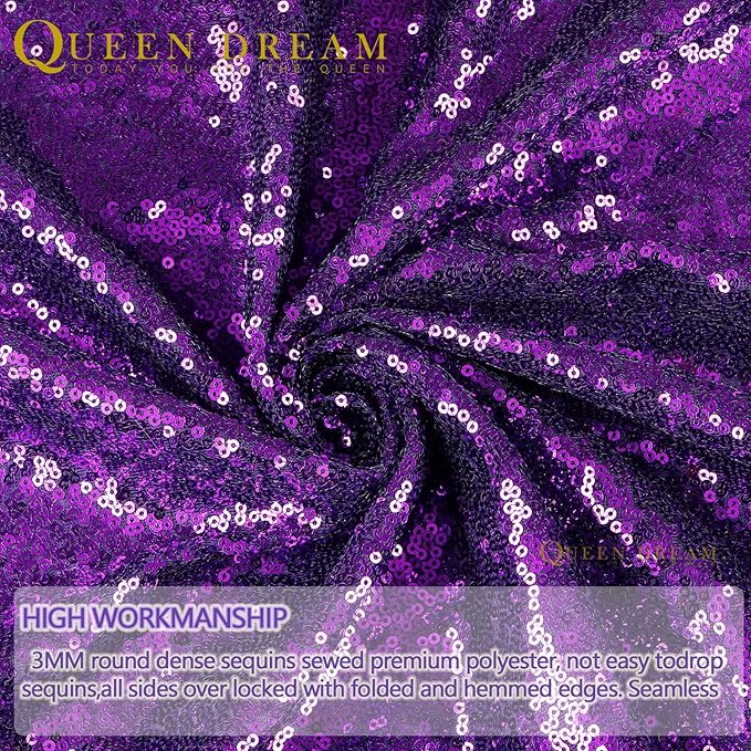 Purple Backdrop Curtins Sequin Fabric 3 Panels Background Drapes 2FT x 8FT Wedding Halloween Bridal Baby Shower Theme Decorations
