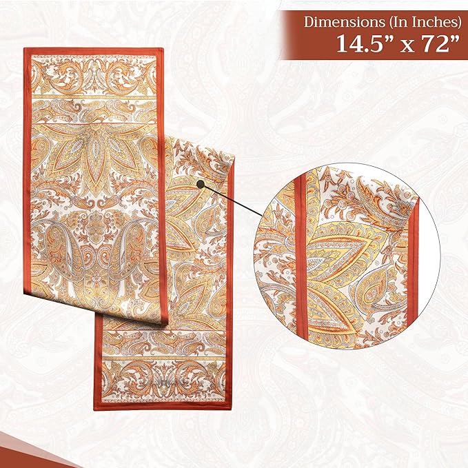 Maison d' Hermine Table Runner 100% Cotton Double Layer Table Runners 108 inches Long for Thanksgiving Christmas Decorations Home Kitchen Dining Party Wedding (Kashmir Paisley, 14.5" x 108")