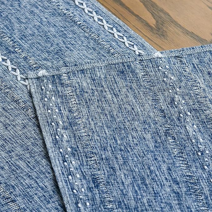 Artoid Mode Blue Rustic Cotton Linen Table Runner, Seasonal Embroidered Hollow Kitchen Dining Table Decoration for Home Party Decor 13x72 Inch