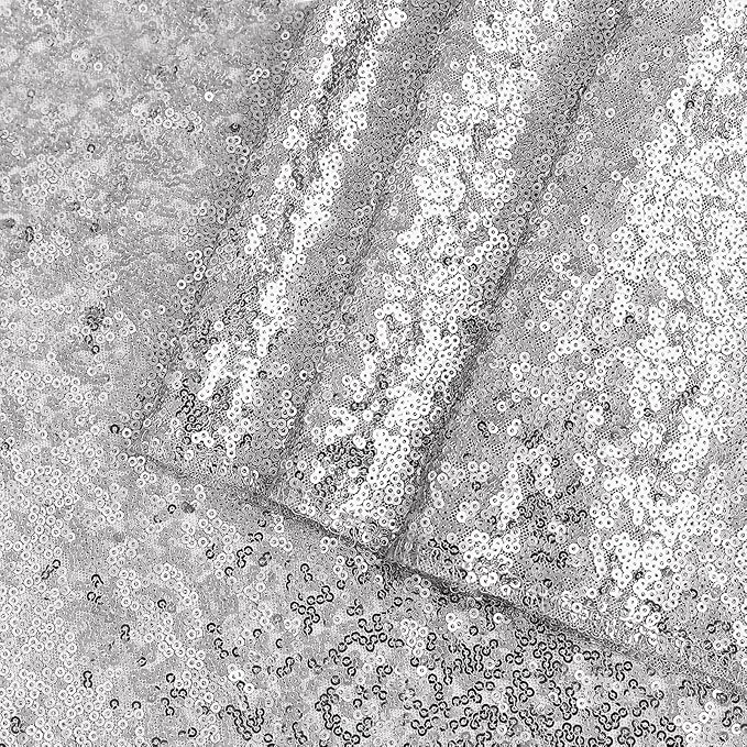 OQSQ Silver 50" Round Sequin Tablecloth, Glitter Tablecloth for Bridal Shower Decorations, Birthday, Wedding, Dessert, Banquet（50X50 inch Round,Silver.
