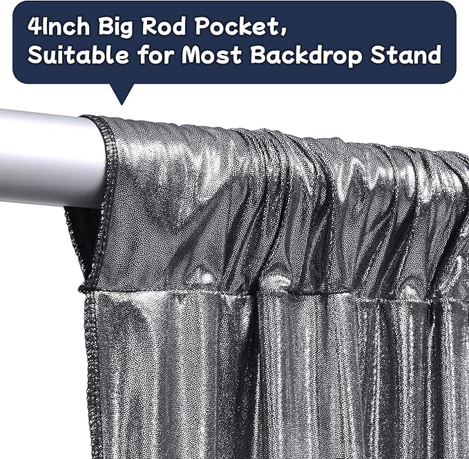 20ftx10ft Black Silver Glitter Sequin Backdrop Curtain for Parties, Wrinkle Free Sparking Backdrop Drapes, 4 Panels 5x10ft Shimmer Photo Back Drop Cloth for Wedding Birthday Photography