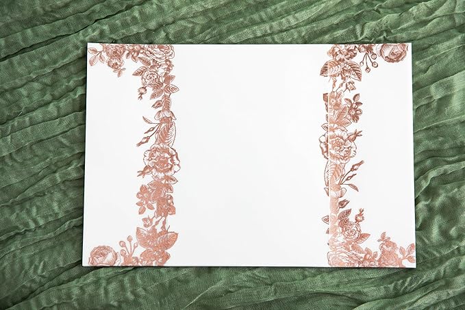 PONATIA 50 PCS Vellum Jackets for 5x7 Wedding Invitation Cards- 135gsm Floral Printed Vellum Sleeves, Invitation Cards Wraps (Rose Gold Foil)