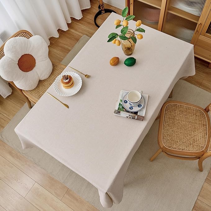 NLMUVW Linen Tablecloth Rectangle, Rustic Textured Table Cloth Water Resistant Farmhouse Table Cover for Kitchen Dining Party Coffee, Oatmeal, 54x96 Inch