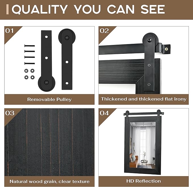 COGOOD Farmhouse Barn Door Mirror - 38 X 25 Rustic Bathroom Mirror for Living Room, Entryway, Vanity Wall Decor (Black)