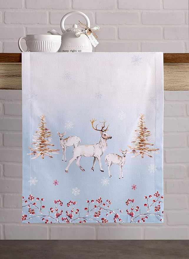 Maison d' Hermine Table Runner 100% Cotton Single Layer Table Runners 90 inches Long for Thanksgiving Christmas Decorations Home Kitchen Dining Party Wedding (Fairy Tale Forest, 14.5" x 90")