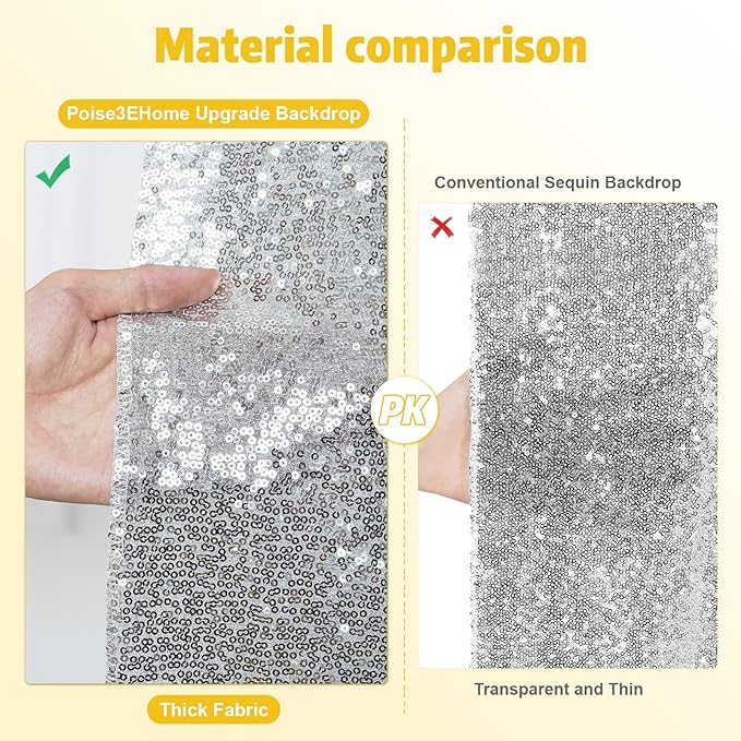 Poise3EHome 2 Panels 4ftx8ft Silver Sequin Backdrop, Upgrade Shimmer Backdrop for Wedding Christmas Party Photo Booths Event Decorations