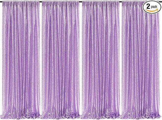 4Pcs 2Ft x 8Ft Sequin Backdrop Curtain, Glitter Photography Background, Sequence Xmas Thanksgiving Backdrop (Lavender, 4 pcs-2ftx8ft)