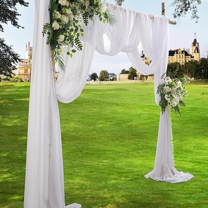 VACVELT Wedding Arch Draping Fabric - White Chiffon, 1 Panel Sheer Drapes - 30 Inch x 20ft Chiffon Backdrop Curtain - Outdoor Sheer Drapery for Ceremony Party Ceiling