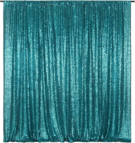 Poise3EHome Teal Sequin Backdrop,8FT x 10FT Sequin Photography Backdrop Curtain for Party Decoration