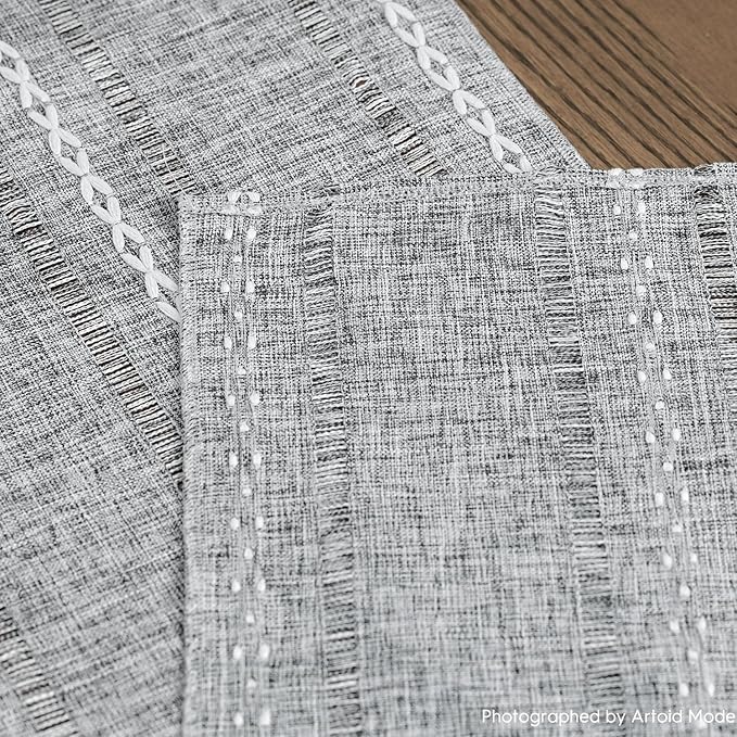 Artoid Mode Dark Grey Rustic Cotton Linen Table Runner, Seasonal Embroidered Hollow Kitchen Dining Table Decoration for Home Party Decor 13x90 Inch
