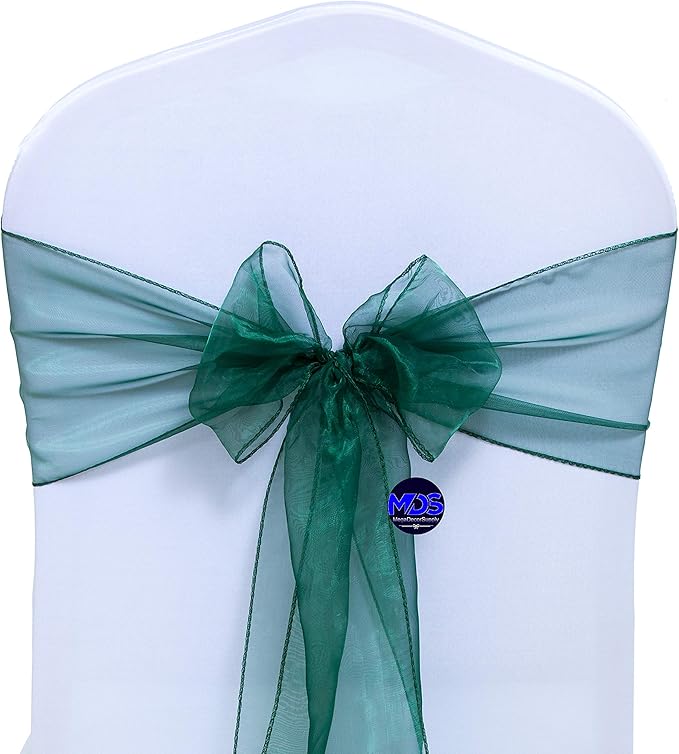 MDS Pack of 125 PCS Organza Chair Sashes Wider Dining Chair Bows Ribbon Tie Back for Wedding Party Birthday Bridal Shower Reception Event Banquet Home Chair Cover Decoration - Hunter Green