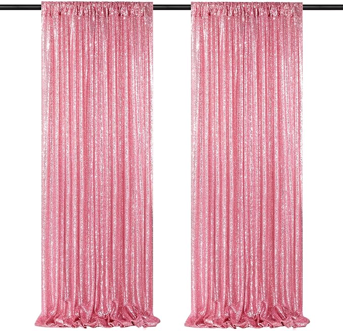 Blush Pink Sequin Backdrop 2 Panels 2FTx8FT Glitter Backdrop Curtain for Baby Shower Wedding Party Decorations