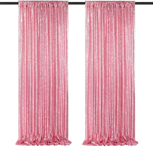 Blush Pink Sequin Backdrop 2 Panels 2FTx8FT Glitter Backdrop Curtain for Baby Shower Wedding Party Decorations