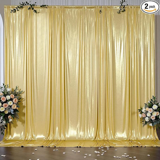 Outpain 10x10ft Gold Sequin Backdrop Curtains -Heavy Duty Gold Photography Backdrops with Non-Shedding Glitter, Wrinkle-Free Stage Drapes for Wedding/Christmas/Studio Shoots (5x10ft 2 Panels)