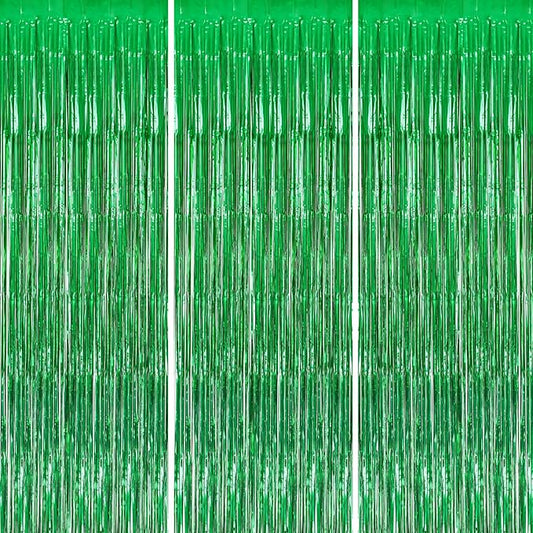 3 Pack Foil Fringe Backdrop - Green Shiny Tinsel Curtains for Party Decoration/Photo Booth Props - 3.3x8.2 FT Metallic Foil Backdrop for Birthday, Wedding, Graduation, Christmas.