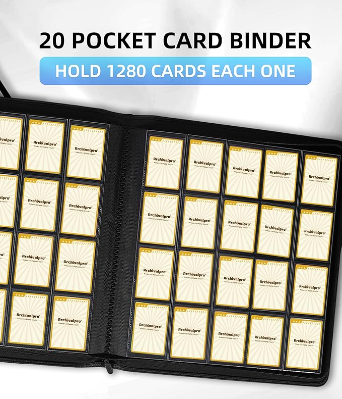20 Pockets Premium Card Binder 1280 Cards Trading Card Binders Side Load Card Storage Display Album(20 Pocket 1280 Card Slot,Black)