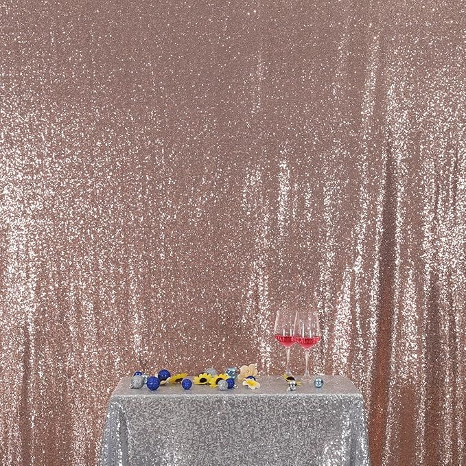 Poise3EHome 8FT x 8FT Rose Gold Sequin Backdrop Curtain Photography for Party Decoration, Rose Gold