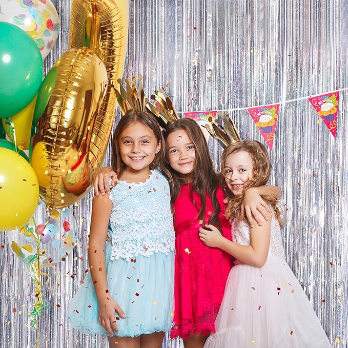 Silver Metallic Tinsel Foil Fringe Curtains, 2 Pack 3.3x8.3 Feet Party Streamer Curtains for Birthday Party Decorations, Halloween Decor, Foil Curtain Backdrop for Bachelorette Party