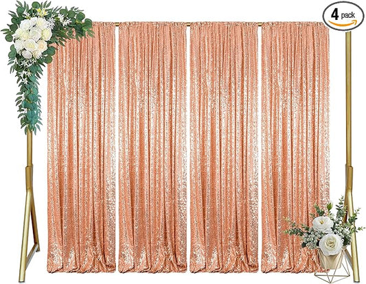 ShinyBeauty Rose Gold Backdrop Curtain 10ft Sequin Backdrop-Curtain 4 Panels Curtains Gold Photography Background for Christmas Halloween Xmas