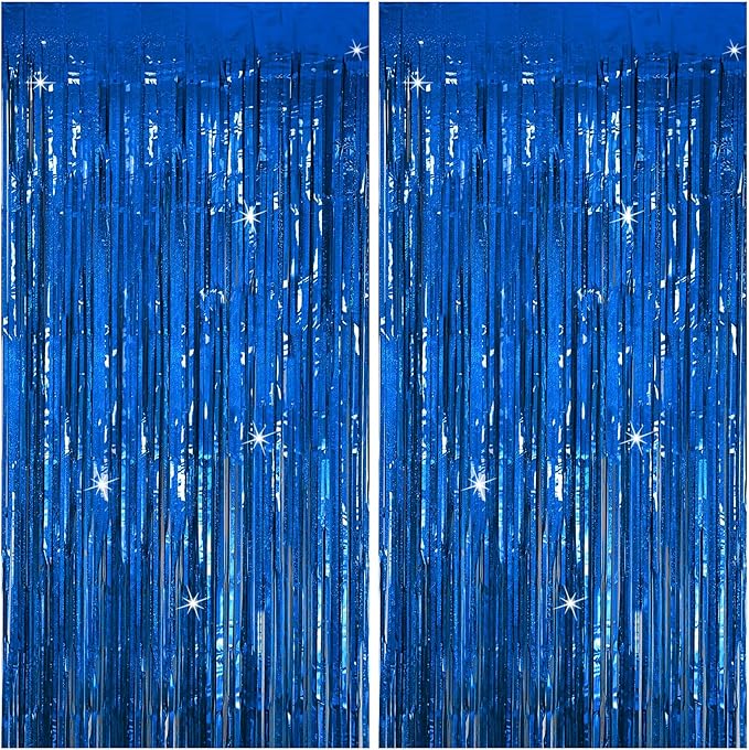 Tinsel Curtain Party Backdrop Blue Birthday Party Decorations 2 Packs Glitter Foil Fringe Curtain Party Decor Streamers Photo Booth for Birthday Christmas Wedding Halloween Graduation Decorations