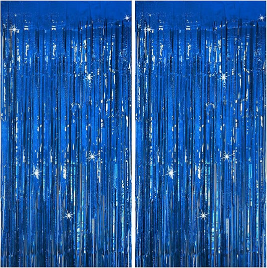 Tinsel Curtain Party Backdrop Blue Birthday Party Decorations 2 Packs Glitter Foil Fringe Curtain Party Decor Streamers Photo Booth for Birthday Christmas Wedding Halloween Graduation Decorations