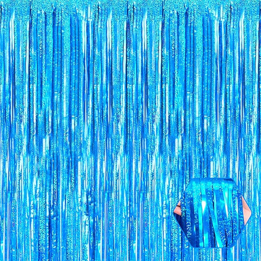 6 Pack Lake Blue Foil Fringe Curtain Backdrop, 3.28Ft x 8.2Ft Metallic Tinsel Foil Fringe Streamer Curtains for Photo Booth, Birthday, Wedding, New Year Party Decorations