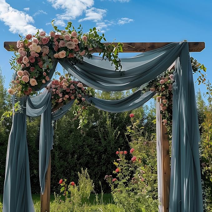 Wokceer Wedding Arch Draping Fabric Grey Blue 28.7" x 20FT Sheer Drapes Backdrop for Ceremony, Birthday Party, Bridal Shower Decoration