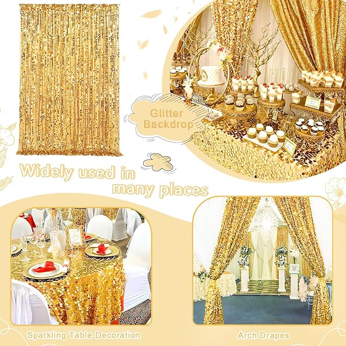 Big Payette Sequin Backdrop 4ftx8ft Gold Shimmer Backdrop Curtains Glitter Fabric Drapes for Birthday Party Baby Shower Decorations