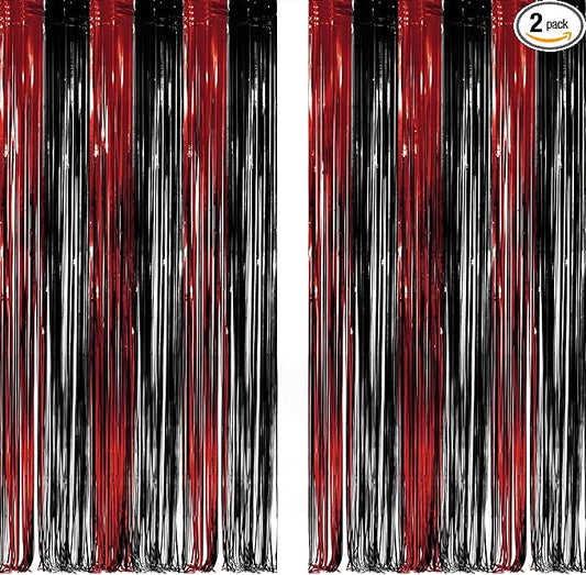 Black Red Party Streamers Backdrop - GREATRIL Foil Fringe Tinsel for Stranger/Friday Party/Halloween Party Decorations - 3.2ft X 8.2ft - 2 Packs