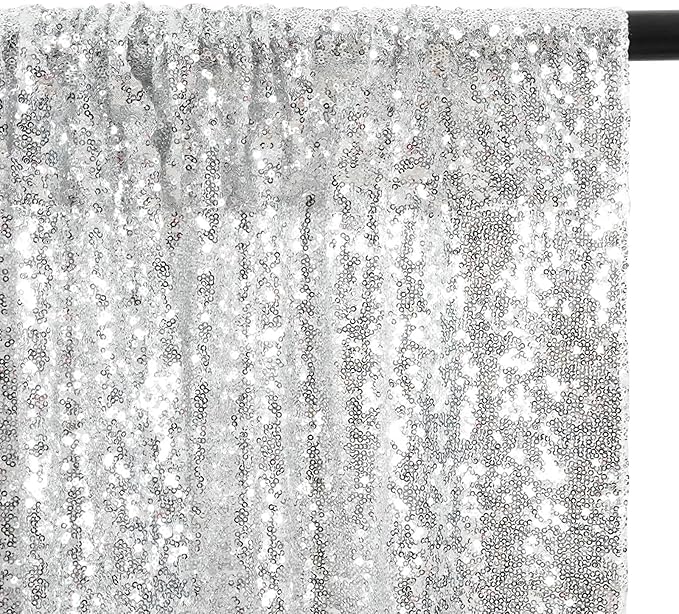 Eternal Beauty Silver Sequin Backdrop, 8x10 Ft Glitter Background Curtains for Shimmer Photography Party Wedding Birthday Back Drop Decor