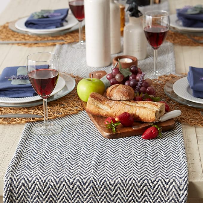 DII Woven Basic Tabletop Collection Chevron Table Runner, 15x72, French Blue