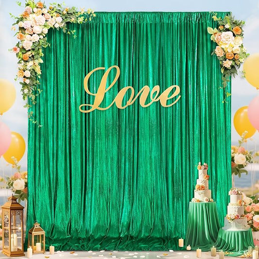 Emerald Green Backdrop Party Decorations: Backdrop Drapes Curtains 4.8FTx8FT Wrinkle Free Christmas Fabric for Sparkle Wedding Bridal Baby Shower