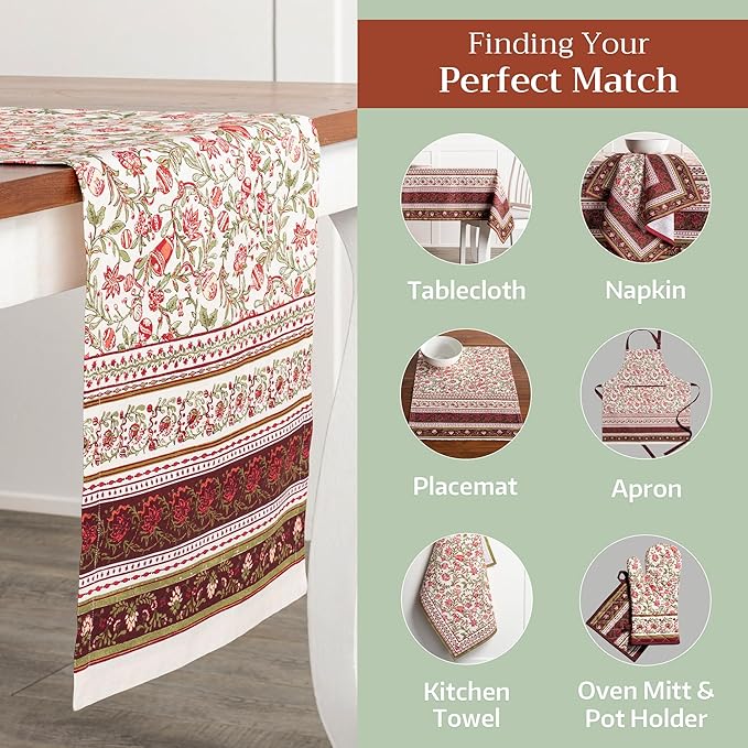 Maison d' Hermine Table Runner 100% Cotton Single Layer Table Runners 72 inches Long Decorative for Home Kitchen Dining Party Baby Shower Wedding Bridal Shower (Reveillon Au Jardin, 14.50" x 72")