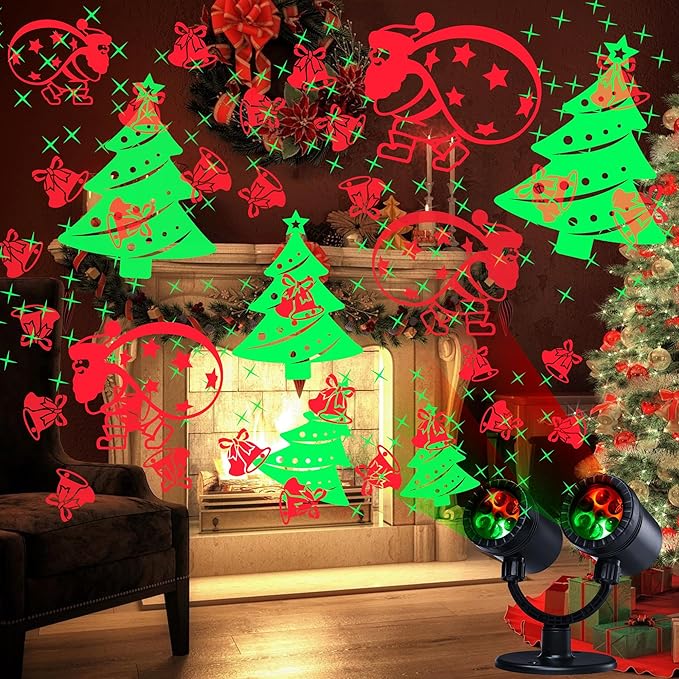 Christmas Lights Projector, Christmas Decorations Lighting Projector, with Timer Dynamic Led Xmas Tree Santa Claus Jingle Bells Lights, for New Year Party Garden Wall Outdoor Indoor Holiday Decor