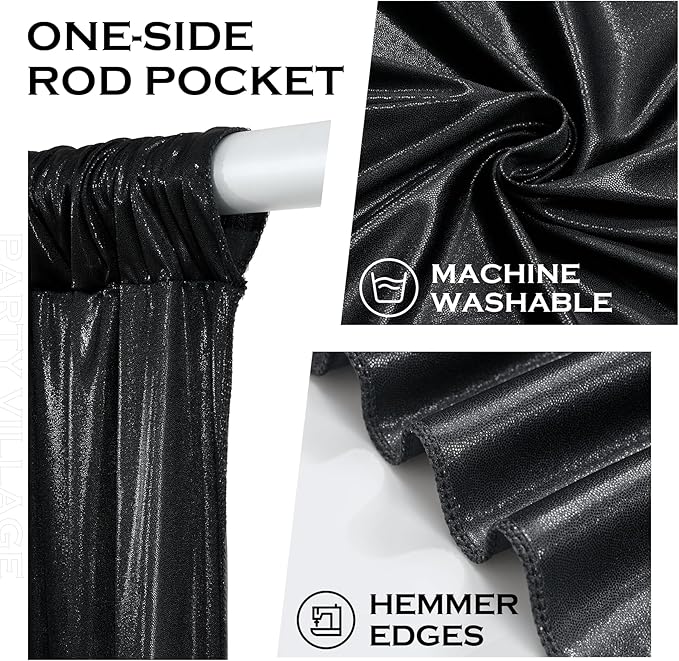 PartyVillage 10x10FT Black Sequin Backdrop Curtain -2 Panels 5x10FT Wrinkle Free Shimmer Back Drop Cloth, Glitter Backdrop Drapes for Photography, Birthday, Wedding, Graduation Background