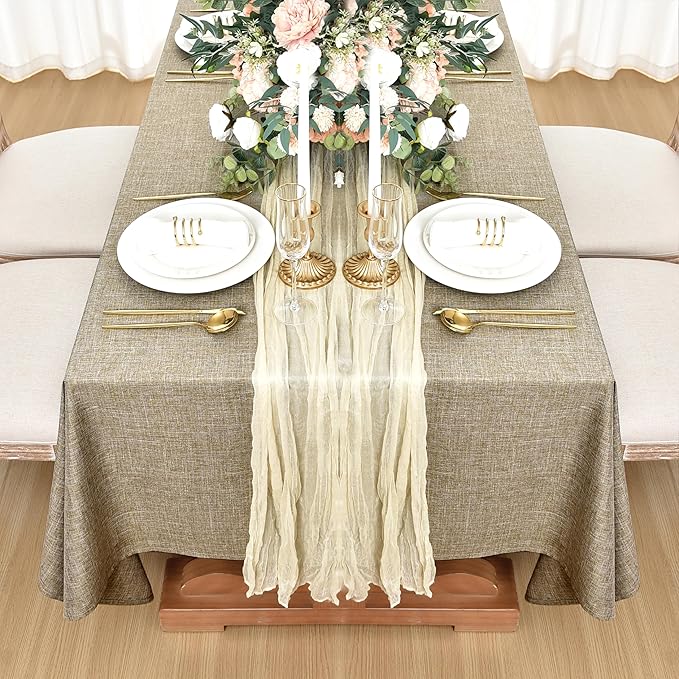 Fitable Faux Linen Tablecloths for Rectangle Tables: Water & Stain Resistant Farmhouse Table Cloth, Washable Burlap Textured Table Covers for Kitchen Dining Party(2 Pack, 60x102 Inch, Khaki)