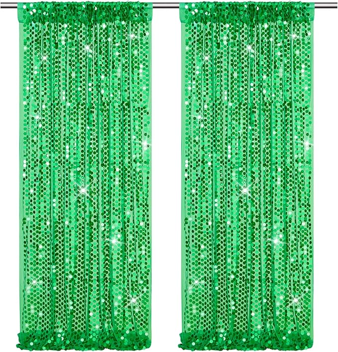 2 Packs 4x8FT Green Sequin Backdrop Curtains Glitter Background Graduation Backdrop Class of 2025 Wedding Party Birthday Decor