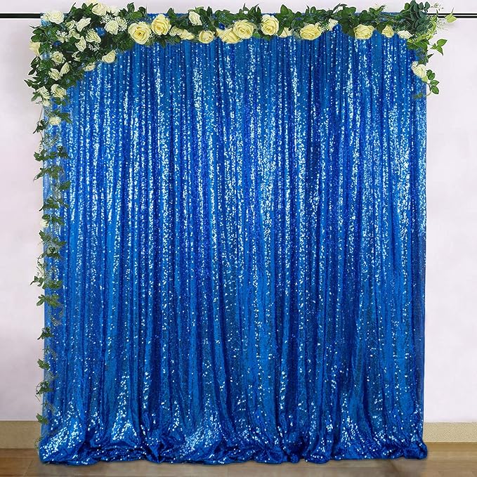 ShinyBeauty Sequin Royal Blue Backdrop Curtain 4Ftx7Ft Photo Backdrops Blue Photograph Background Shimmer Curtains for Party, Wedding, Birthday, Graduation, Holiday