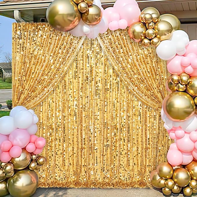 Gold Big Payette Sequin Backdrop 2 Panels 4ftx8ft Sparkly Glitter Backdrop Curtains Birthday Party Background Decoration