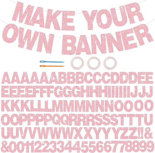 BEISHIDA 116 PCS Glitter Dark Pink DIY Letter Banner Kit Make Your Own Banner，Including 111 Letters and Numbers 3 Rope and 5 Threading Device,Customized for Birthday Graduation Wedding Party Decor