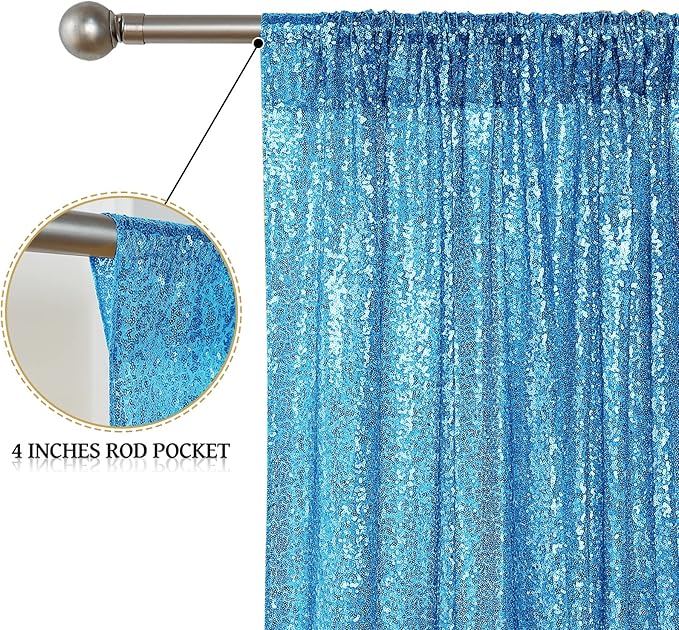 Sugargirl Turquoise Sequin Backdrop Curtain 2 Panels 2FTx8FT Glitter Turquoise Background Drapes Sparkle Photography Backdrop for Party Wedding Birthday Wall Decoration