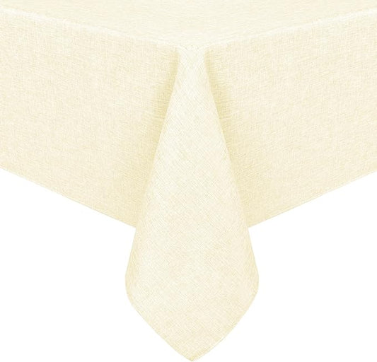 Hiasan Faux Linen Rectangle Tablecloth - Wrinkle and Stain Resistant Washable Table Cloth for Kitchen Dining Room Holiday Table Cover for Dinner, Champagne, 60 x 84 Inch