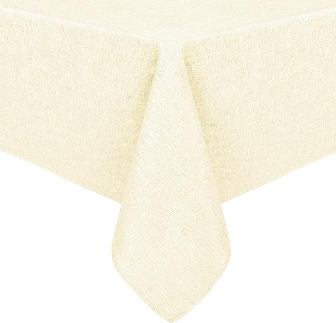 Hiasan Faux Linen Rectangle Tablecloth - Wrinkle and Stain Resistant Washable Table Cloth for Kitchen Dining Room Holiday Table Cover for Dinner, Champagne, 54 x 108 Inch