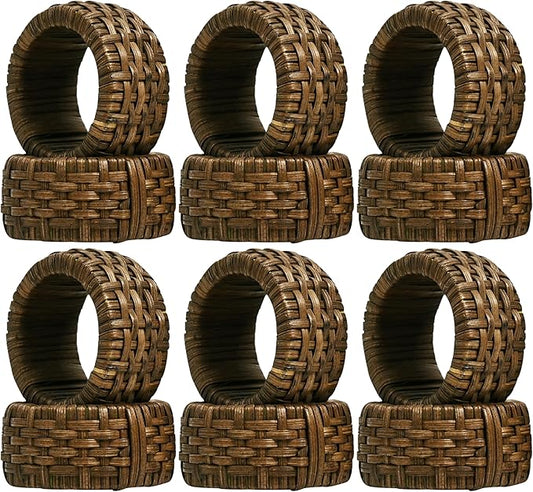 Decorative Cane Napkin Rings Set of 12 - Hand Woven Napkin Holders for Farmhouse, Rustic, Holiday, Wedding, Easter, Thanksgiving, Xmas, Boho & Fall Table Décor (Walnut) - CLEENTABLE