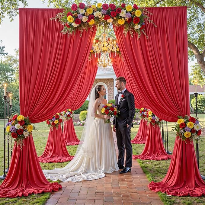 30×12ft Wrinkle Free Red Backdrop Curtain for Wedding Parties,6 Panels 5×12ft Long Soft Silky Polyester Backdrop Drapes Red Photo Back Drop Curtains for Photography Stage Christmas Background Cloth