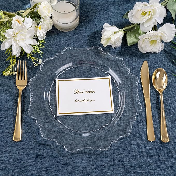 COLOSUS 100pcs 9.5 Inch Clear Plastic Plates,Heavy Duty Disposable Dinner Plates,Fancy clear Plates,Premium Plastic Dinner Plates for Party,Wedding and Everyday Use