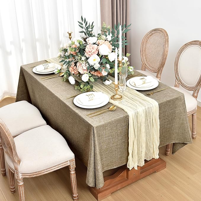 Fitable Square Table Cloth Linen Textured: Water & Stain Resistant Farmhouse Tablecloth, Washable Burlap Table Covers for Kitchen Dining Party(2 Pack, 54x54 Inch, Khaki)