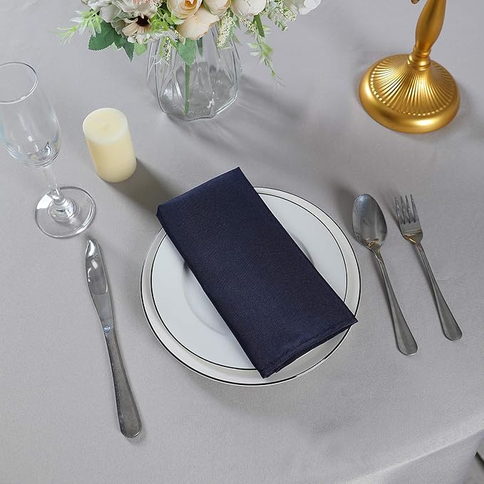 Cloth Napkins 17x17 inch Washable Polyester Dinner Napkins Soft Table Napkins for Wedding Party Dining Banquet(Navy,12PCS)