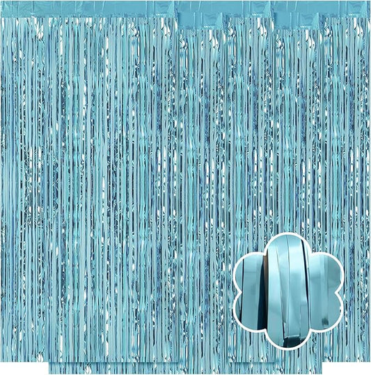 5 Pack Blue Foil Curtain Backdrop 3.2ft x 9.8ft Metallic Tinsel Foil Fringe Curtains Streamer Photo Booth Backdrop for Birthday Party Engagement Bachelorette Party Decorations (Light Blue)